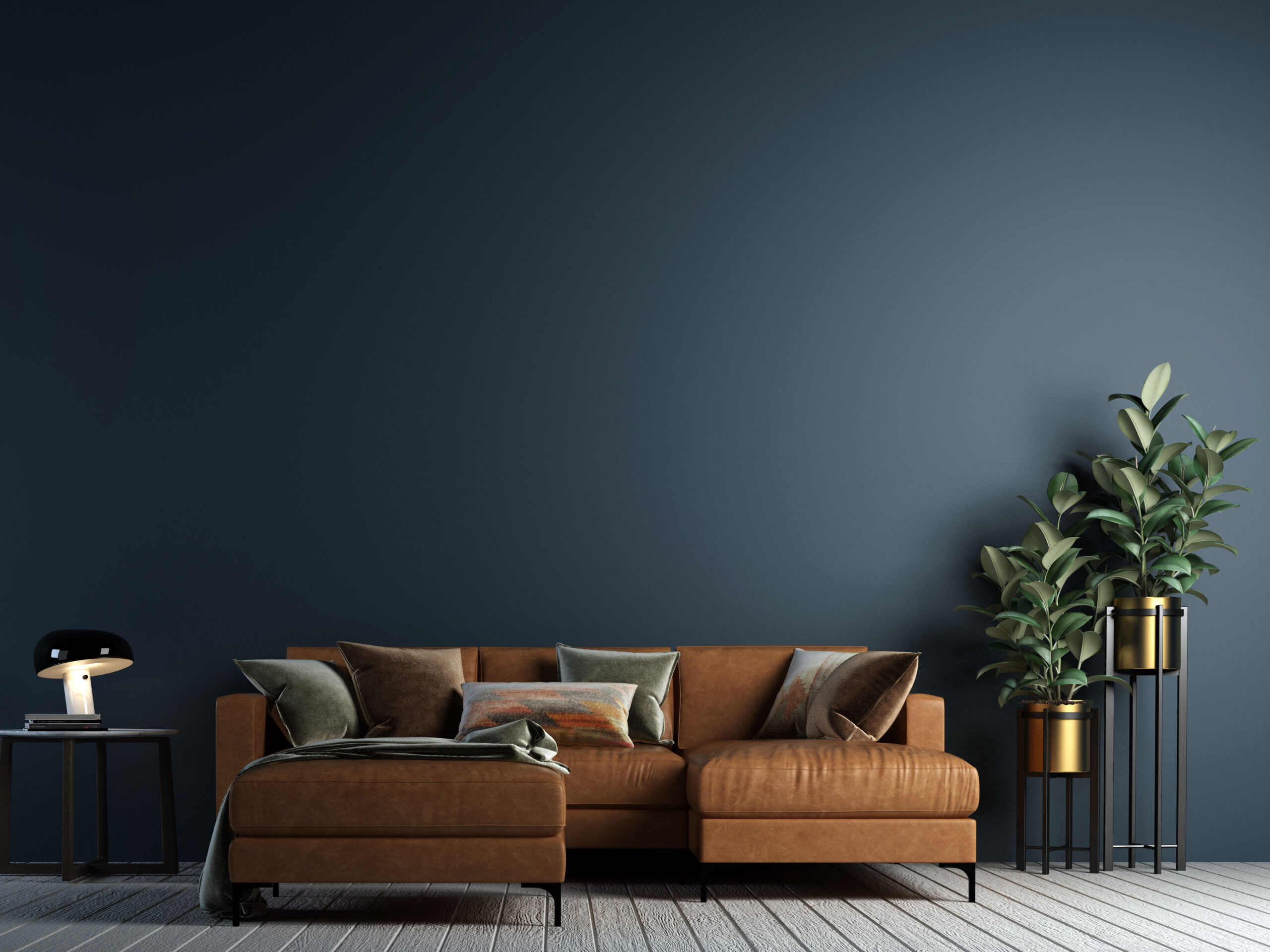 Wohnraum mit Sofa Wohnraum mit Sofa und Grünpflanzen
